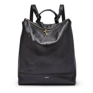 Fossil Elina Large Convertible Backpack Black Leather Crossbody Handbag